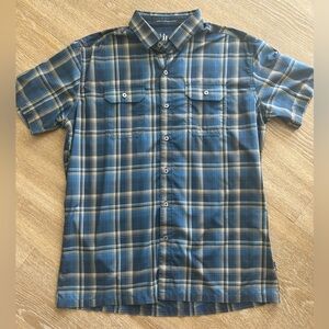 Kühl Response Men's Blue and Yellow Plaid Short Sleeve Hiking Shirt Sz Medium